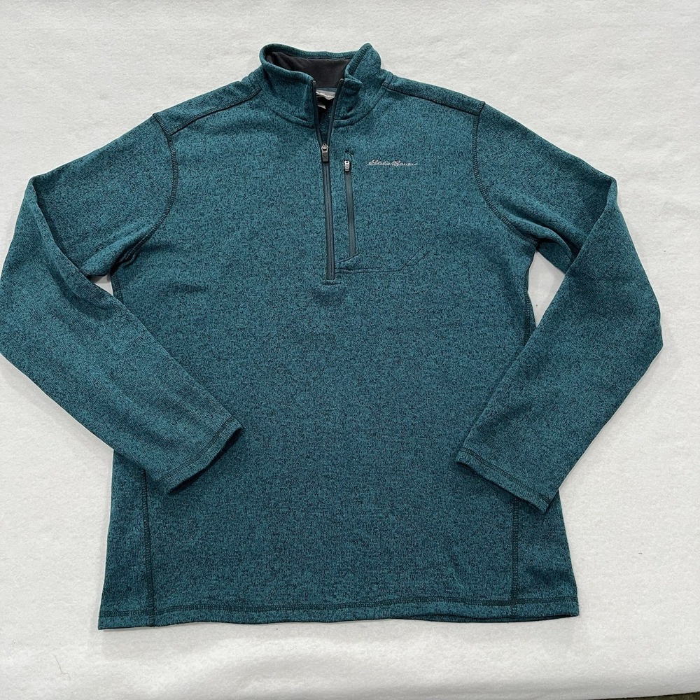Eddie Bauer Quarter Zip Pullover Mens Large Teal Outdoor Camping Fishing Hiking